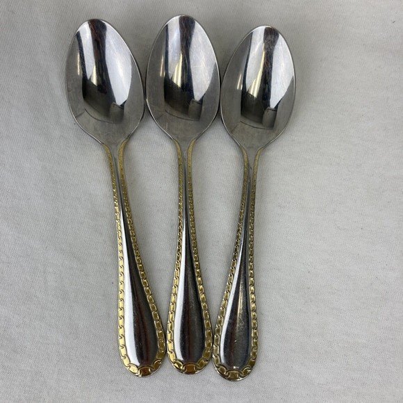 3 Retroneu GOLD ACCENT Chain 6”Spoons 18/8 Korea Stainless Flatware-GreatQuality - Picture 1 of 11